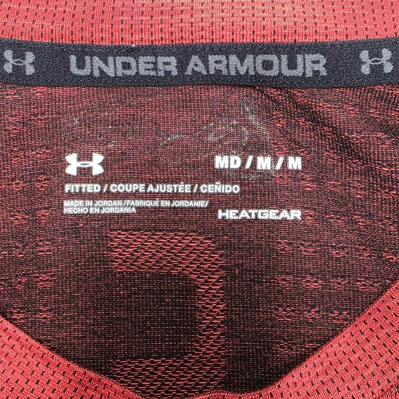Under Armour Shirt Mens Mediun Heatgear Fitted Red Long Sleeve - Picture 4 of 7